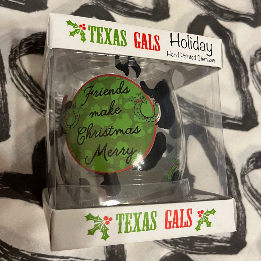 Texas Gals American Atelier Christmas Holiday Stemless Wine Glass Goblet